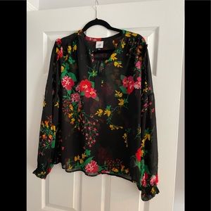 CAbi black, flower print blouse